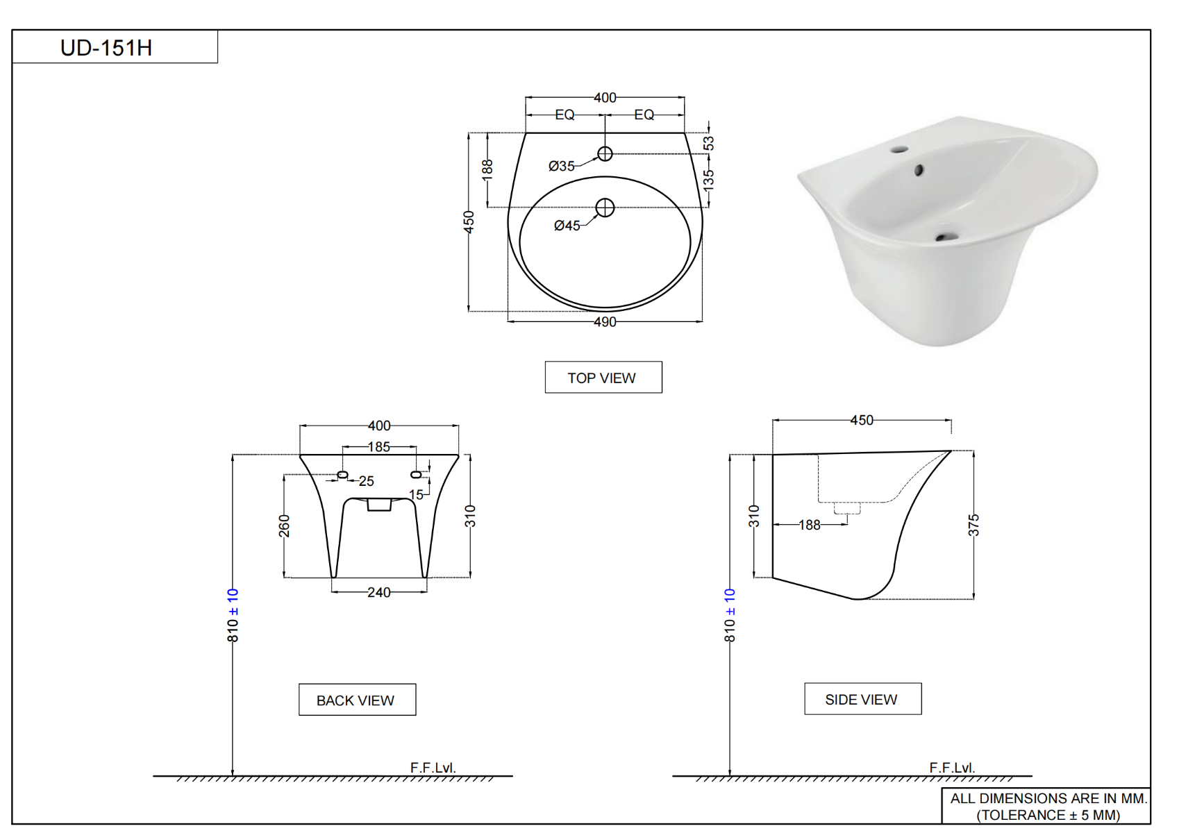 Curvy Integrated Basin Integrated Half Pedestal Basin